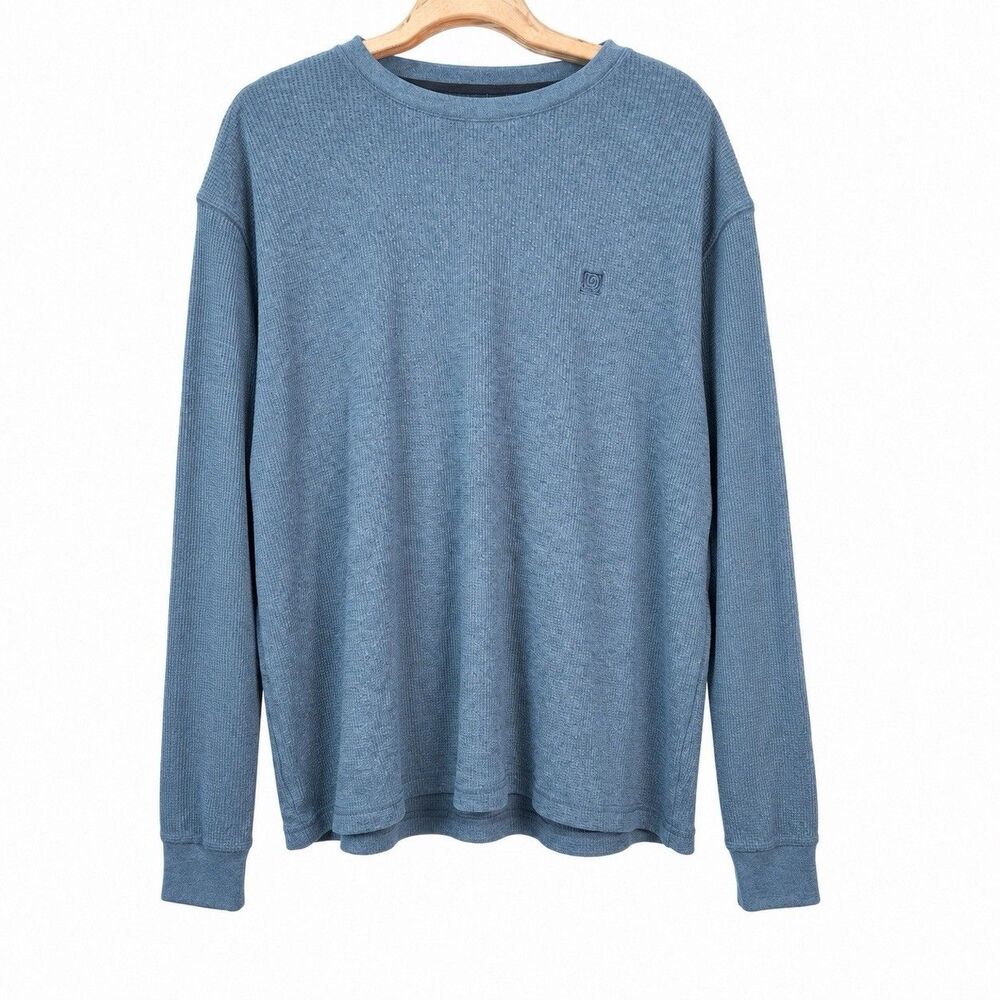 Chaps Mens Waffle Knit Henley Sweater Blue XL Long Sleeve Pullover Minimalist